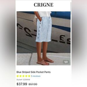 Crigne Blue Striped Side Pocket shorts size Large